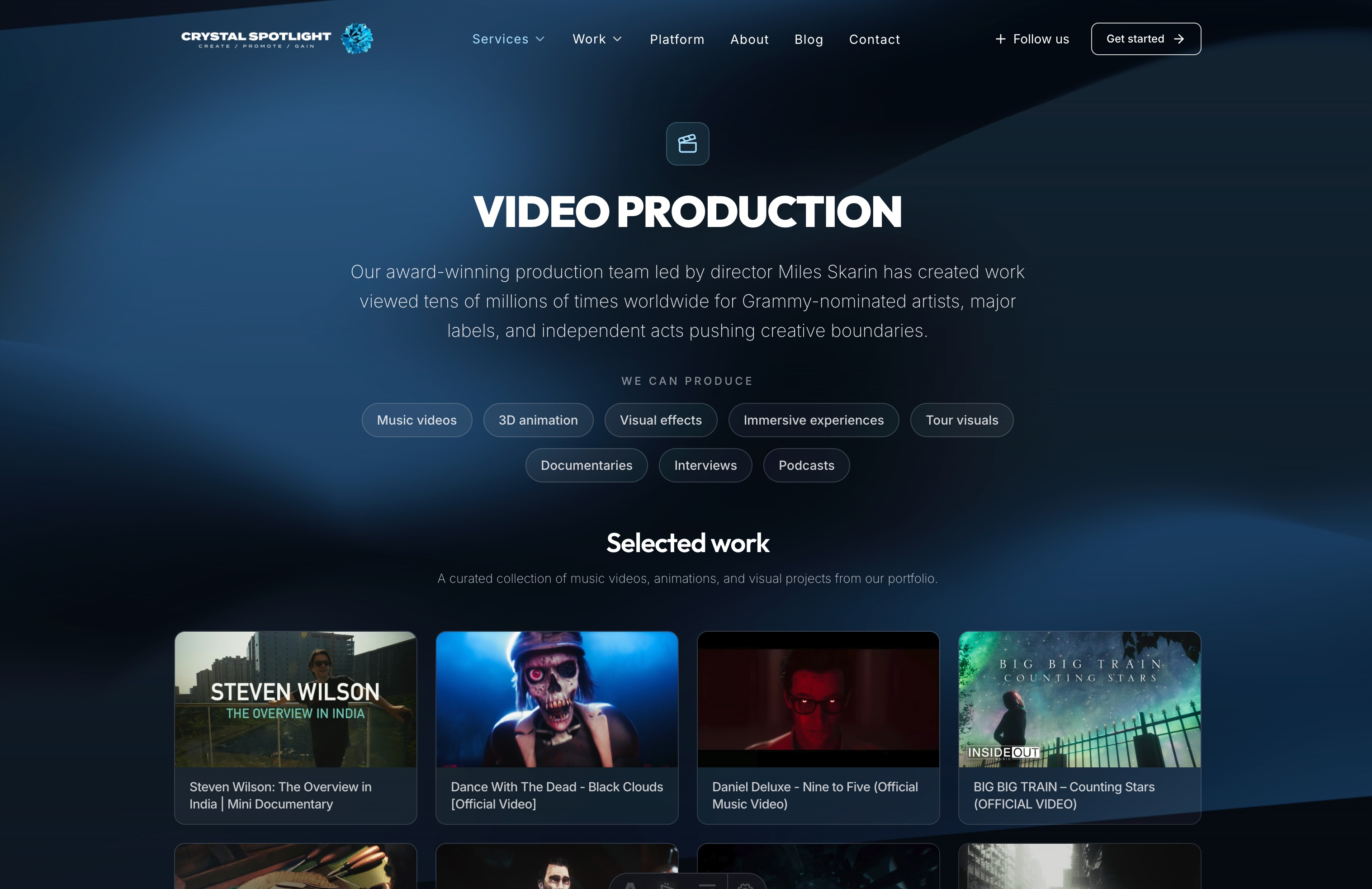Screenshot of the redesigned Crystal Spotlight website